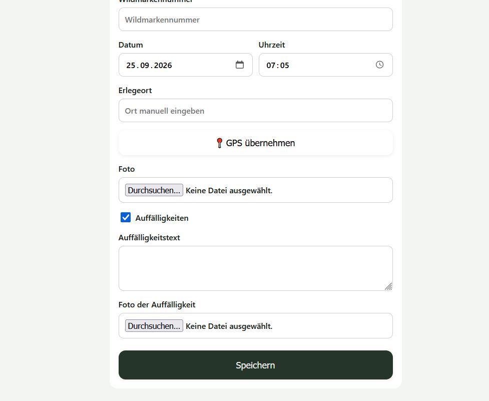 Formular Neue Erlegung mit aktivierten Auffälligkeiten-Feldern