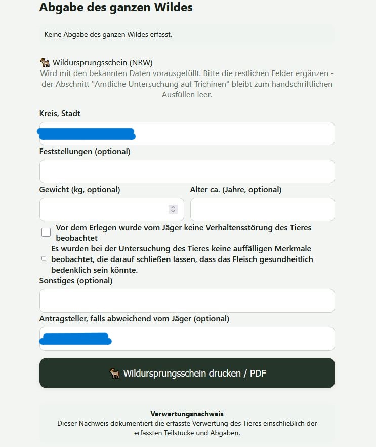 Wildursprungsschein Nordrhein-Westfalen als PDF